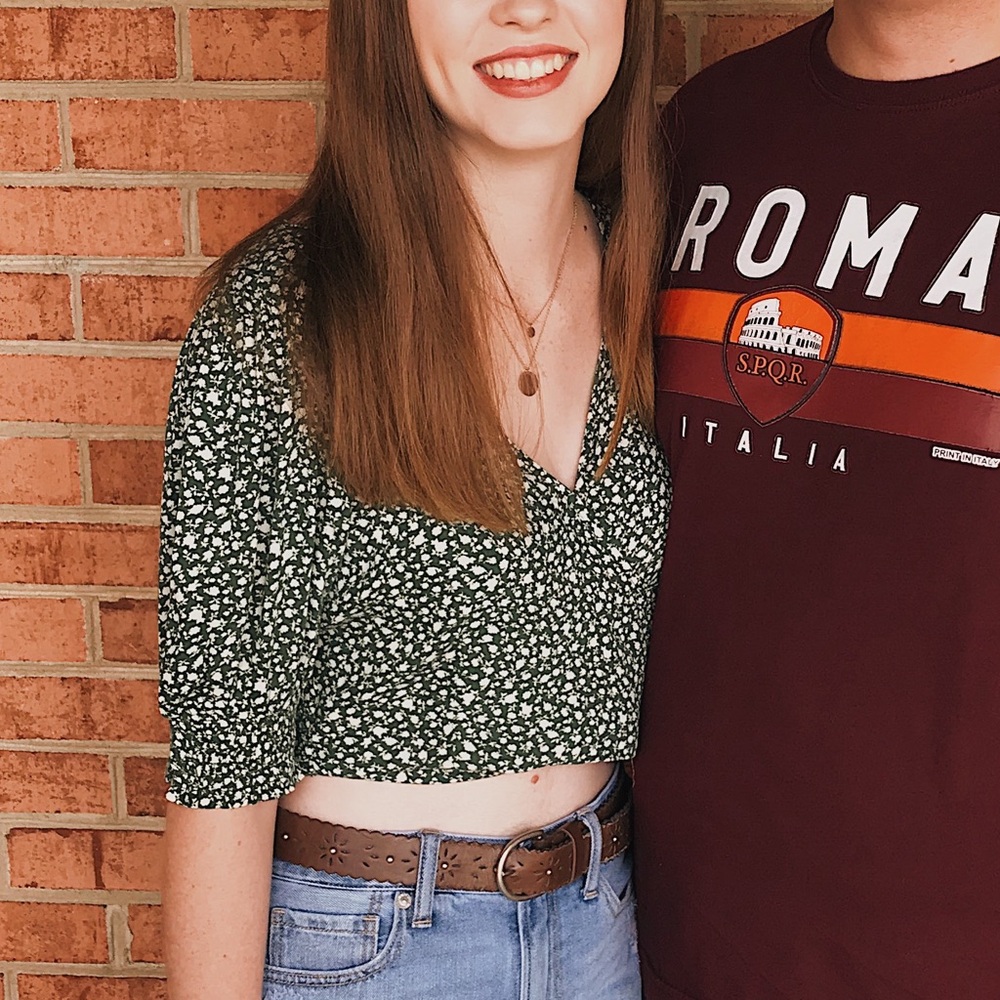 American Eagle Green floral crop top